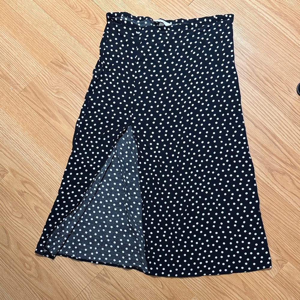 H&M Black and White Polka Dot Slit Skirt Midi